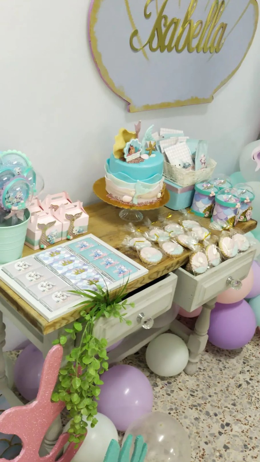 Mesa dulce personalizada para baby shower temática sirena en Gran Canaria